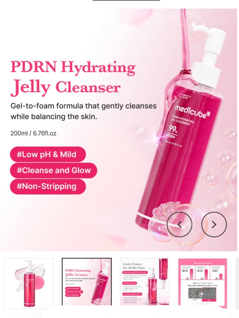 Medicube Pink Gel Cleanser Hydrating Daily Cleanser KBeauty Korean PDRN NIB - Picture 3 of 12